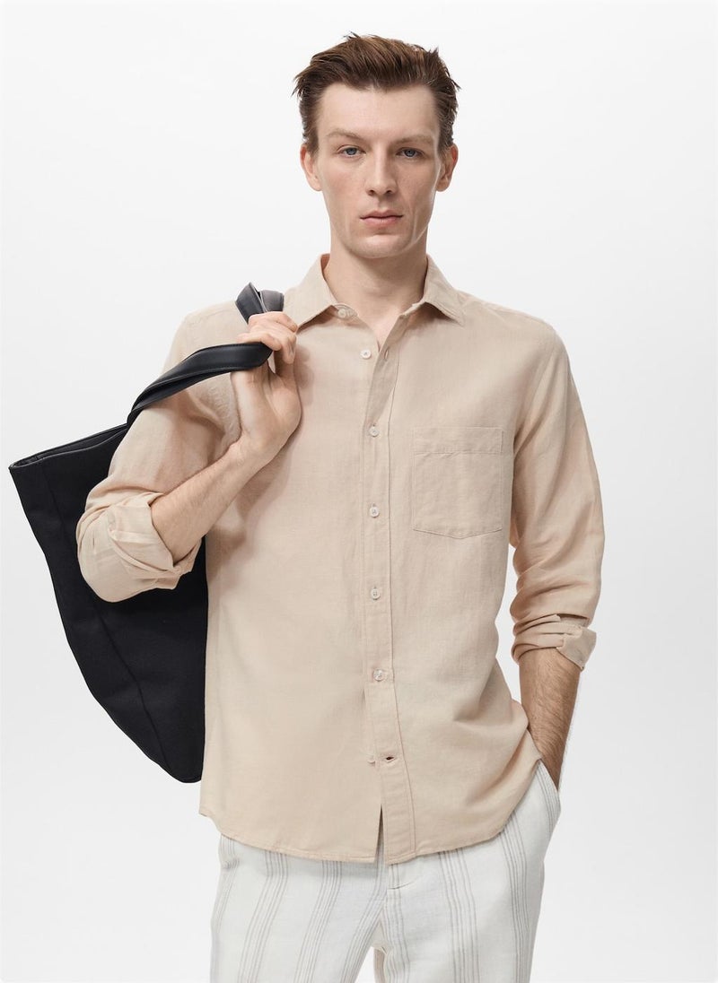 Mango Man Pocket Linen Shirt  - Image 1