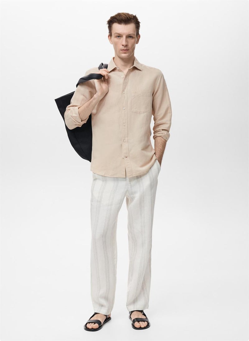 Mango Man Pocket Linen Shirt  - Image 5