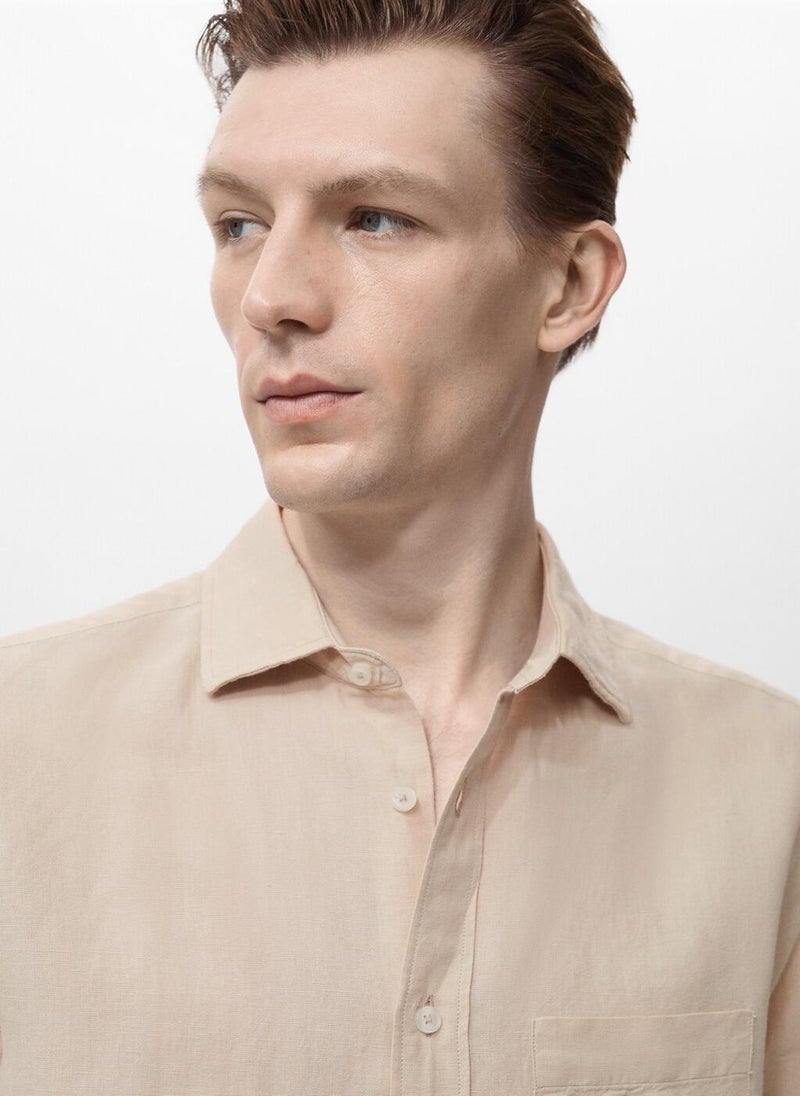 Mango Man Pocket Linen Shirt  - Image 4