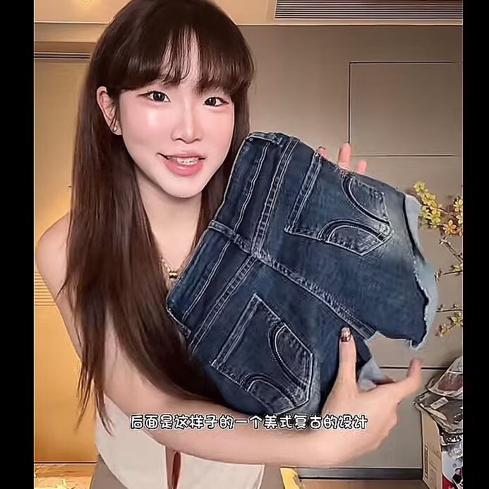 American Girl Trendy Rhinestone Denim Shorts For Women Design Slim Low-Waist Slimming Hip-Hugging Pants - Image 3