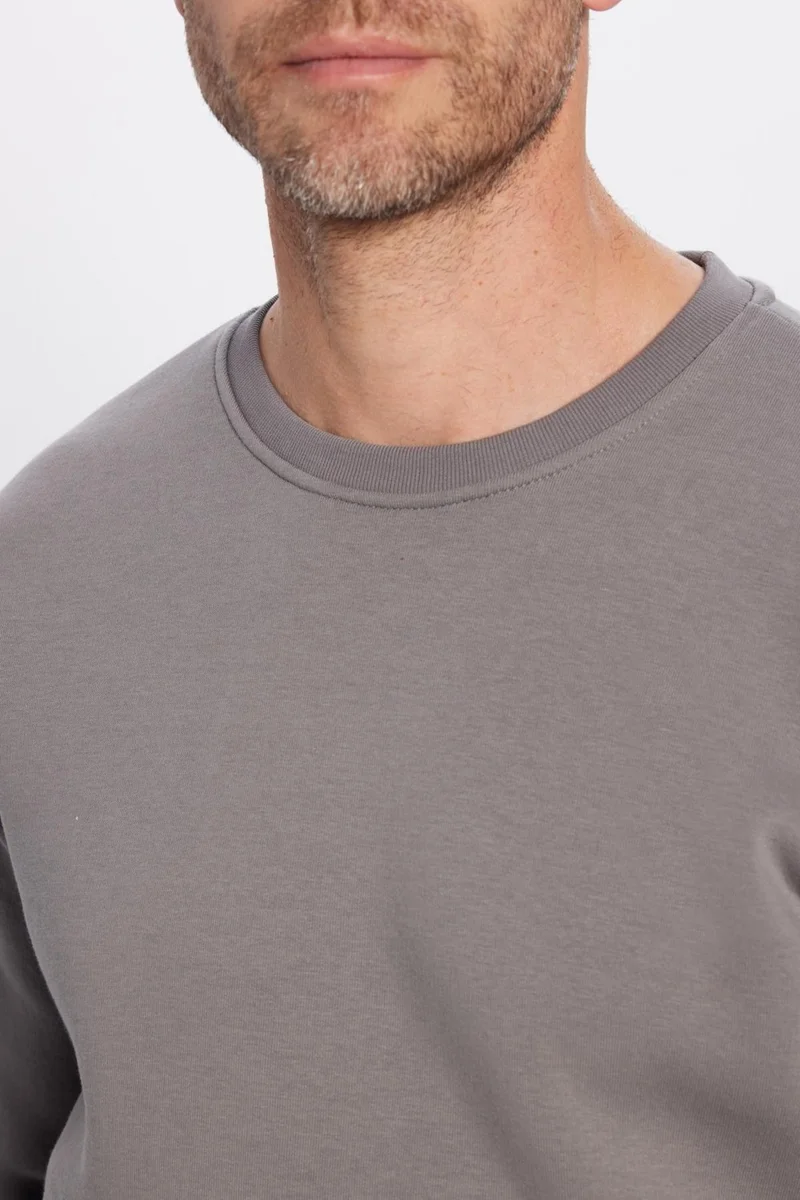 تودورس Relax Fit Comfortable Cut Cotton Soft Textured Polar Fleece Basic Gray Crew Neck Sweatshirt