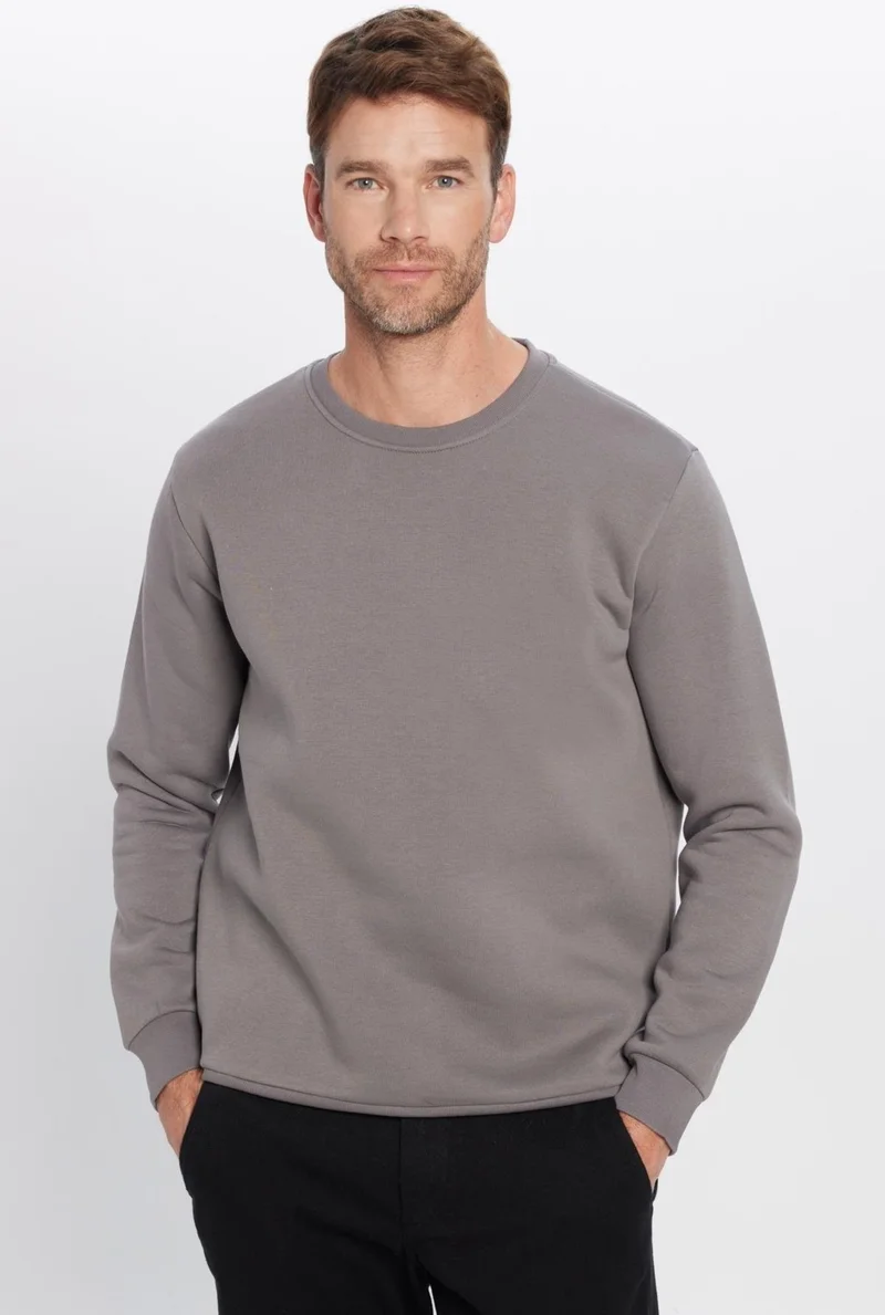 تودورس Relax Fit Comfortable Cut Cotton Soft Textured Polar Fleece Basic Gray Crew Neck Sweatshirt
