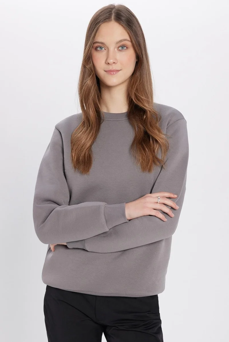 تودورس Relax Fit Comfortable Cut Cotton Soft Textured Polar Fleece Basic Gray Crew Neck Sweatshirt