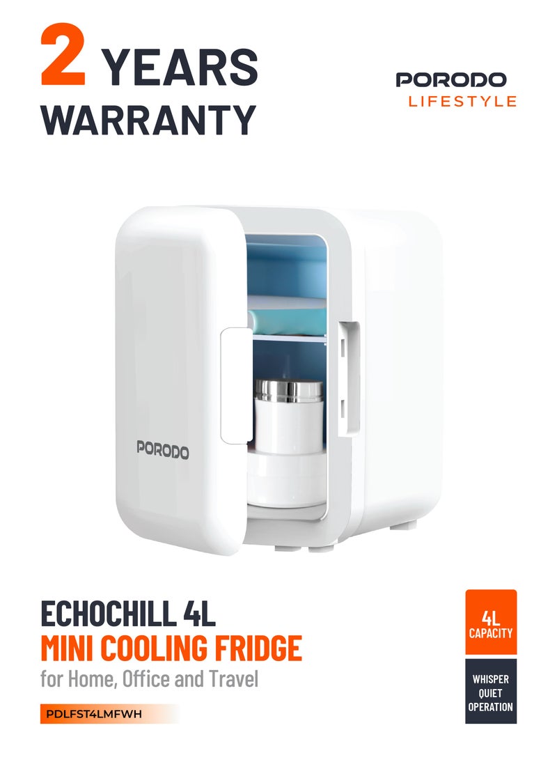 porodo Ecochill 4L Mini Cosmetic Fridge with Whisper Quiet Operation & Rapid Cooling Power / Energy Efficient Operation / Skincare Refrigerator - White - Image 1