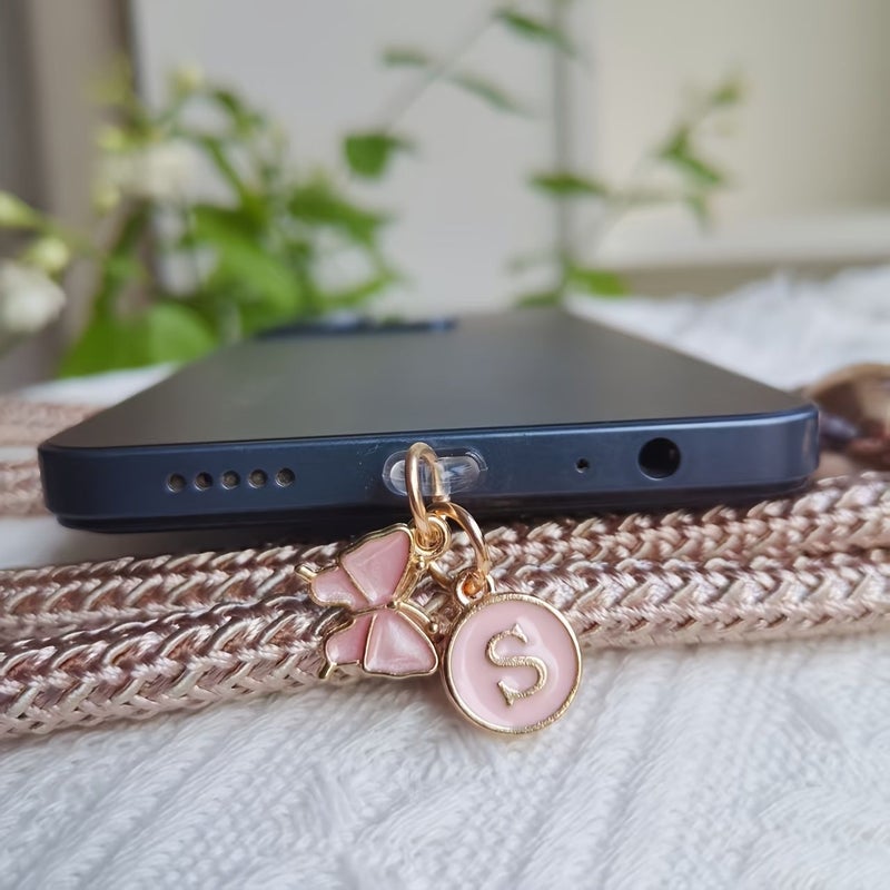 غطاء غبار لهاتف iPhone 5 إلى 14 من النوع C، بلون فراشة وردي زهري لتزيين دي آي واي - Image 3