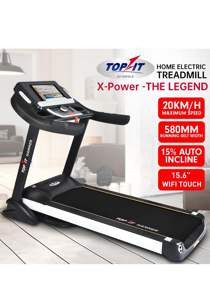 Topfit - TOP FIT THE LEGEND-AC Foldable Treadmill With Full Android System and a 15.6 inch Screen 5HP AC Motor Easy Storage Treadmill For Fitness Exercises, White - Image 1