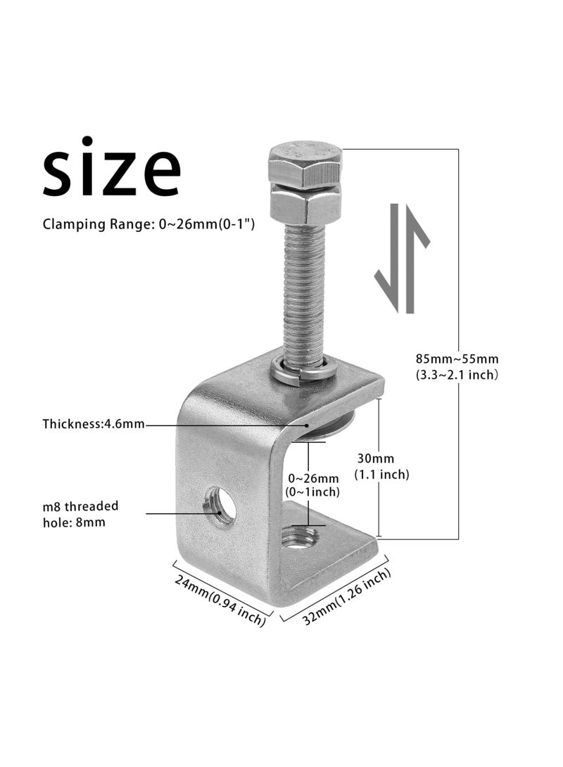 2 Pack 304 Stainless Steel Small C Clamps, 1 Inch Mini C-Clamps Heavy Duty With Wide Jaw Opening for Woodworking and Welding Mounting, Suitable Home Professional Use (30mm) - Image 3