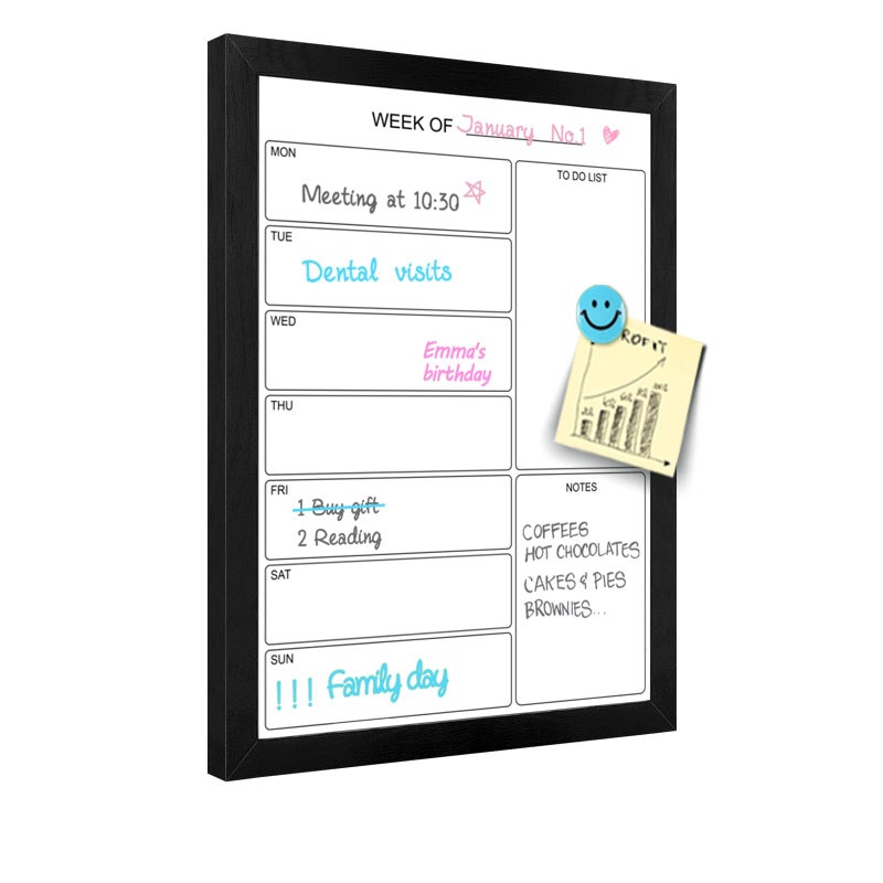 Aitakatta Weekly Dry Erase Whiteboard Calendar, 15.7"x11.8" Magnetic Surface Memo Board, Minimal Design Weekly Planner for Wall, Black Wood Frame Dry Erase Board for Office School Home(ZLBB-S-BK-2636) - Image 1