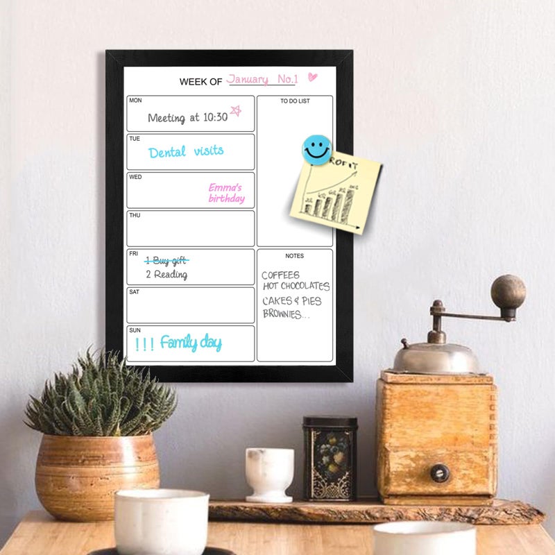 Aitakatta Weekly Dry Erase Whiteboard Calendar, 15.7"x11.8" Magnetic Surface Memo Board, Minimal Design Weekly Planner for Wall, Black Wood Frame Dry Erase Board for Office School Home(ZLBB-S-BK-2636) - Image 5