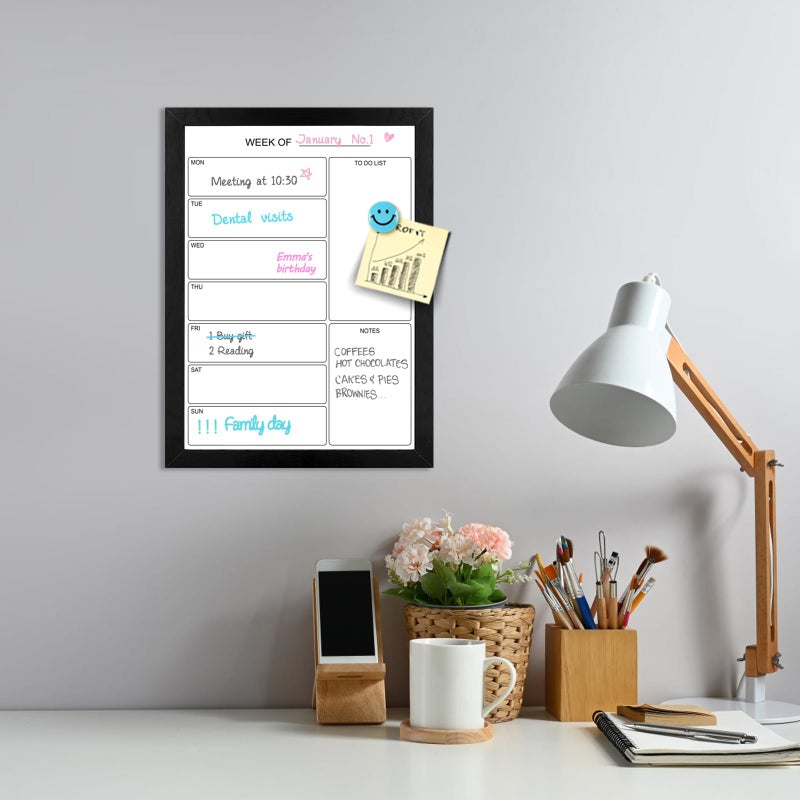 Aitakatta Weekly Dry Erase Whiteboard Calendar, 15.7"x11.8" Magnetic Surface Memo Board, Minimal Design Weekly Planner for Wall, Black Wood Frame Dry Erase Board for Office School Home(ZLBB-S-BK-2636) - Image 3