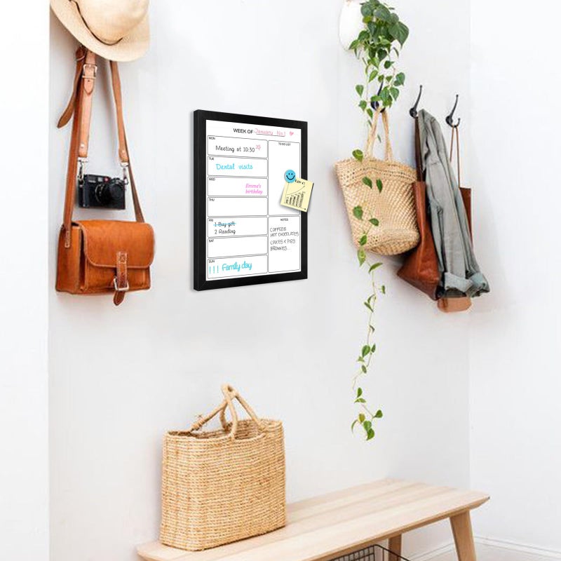 Aitakatta Weekly Dry Erase Whiteboard Calendar, 15.7"x11.8" Magnetic Surface Memo Board, Minimal Design Weekly Planner for Wall, Black Wood Frame Dry Erase Board for Office School Home(ZLBB-S-BK-2636) - Image 4