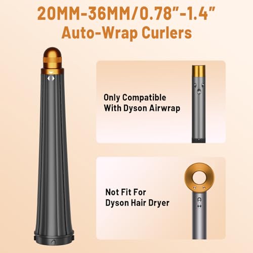 ZEPHBLOW Hair Long Conical Barrel for Dyson Airwrap, 0.78-1.4Inch/ 20-36mm Conical Long Curling Barrels Compatible with Airwrap HS01/05, Self-Curling Hair Roller Curlers Attachment, Gold - Image 2
