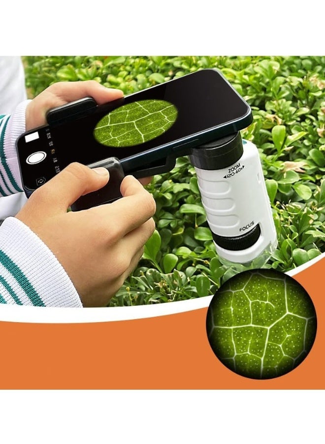 ميكروسكوب محمول للأطفال مع ضوء LED - ميكروسكوب يدوي محمول للتعلم والاستكشاف، مثالي للتجارب العلمية (أبيض) - Image 5
