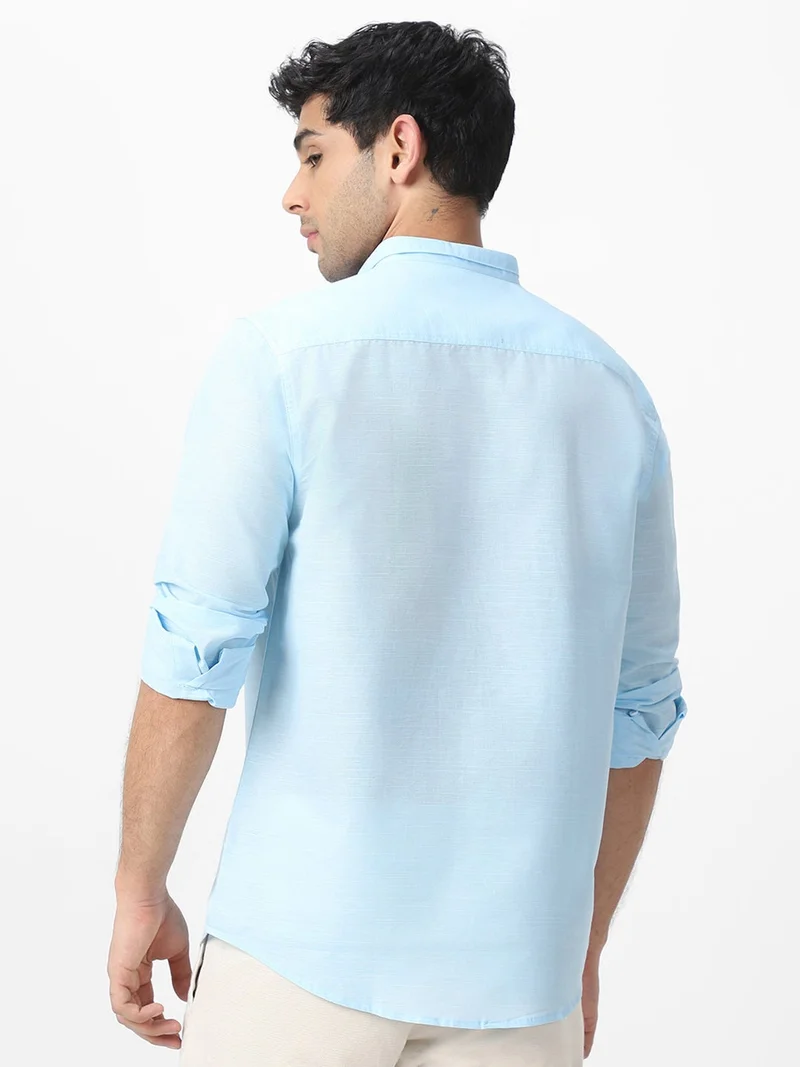 Urbano Fashion  Urbano Fashion Men's Light Blue Cotton Full Sleeve Regular Fit Casual Solid Shirt with Band Collar  | Best Price UAE