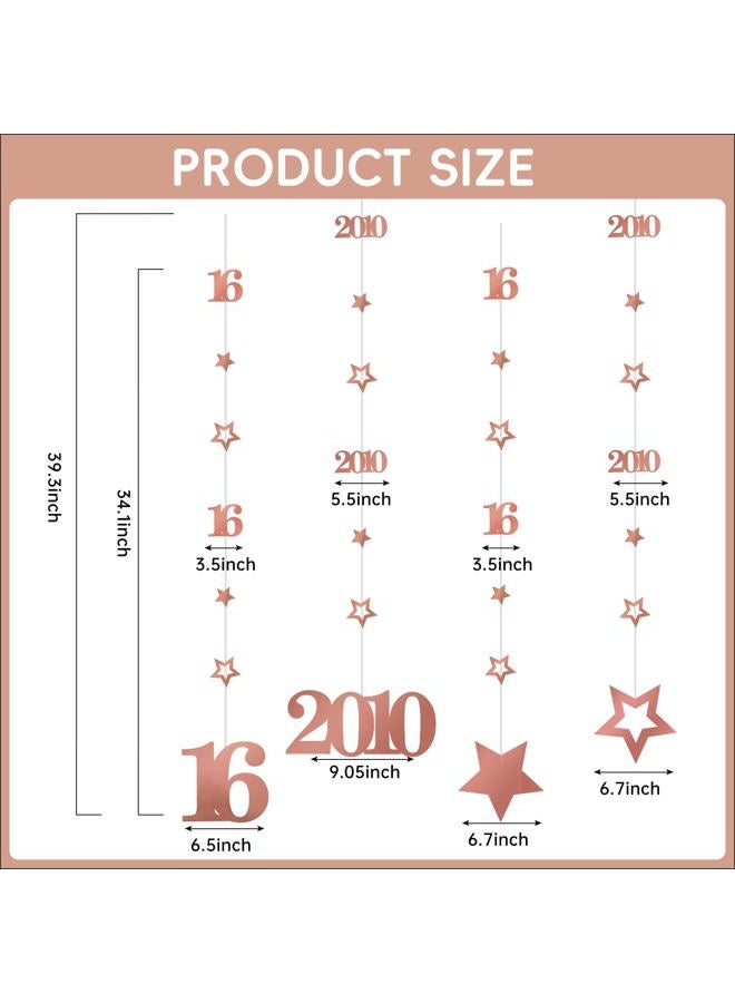 Eucutur Pink Rose Gold Sweet 16 Party Decorations for Girls, Pre-Stung Glitter Twinkle Number 2009 16 Years Old Hanging Streamer Banner Party Supplies, Pink Happy 16th Bday Sweet Sixteen Gifts Decor - Image 2
