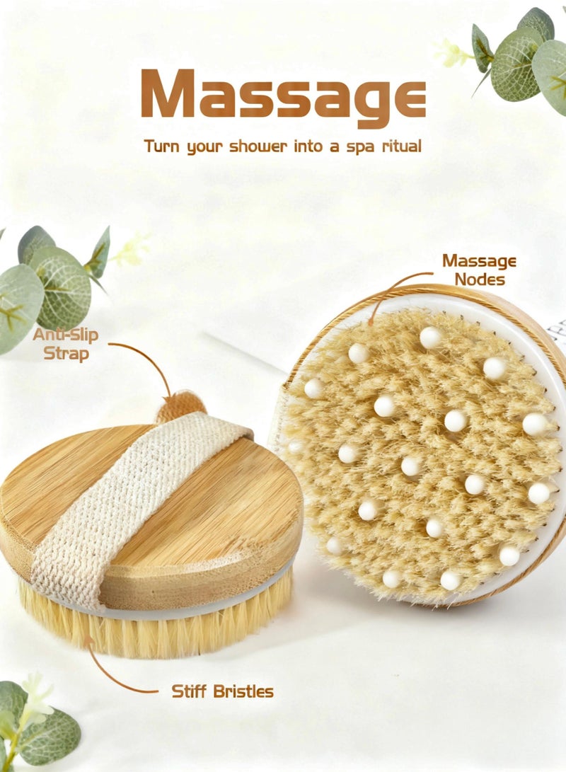 Joudi Premium Bamboo Dry Body Brush - Spa-Like Exfoliation with Massage Nodes for Glowing Skin, Lymphatic massage and Cellulite Care - Image 1