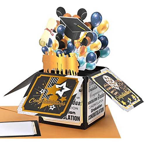 Giiffu Graduation Cards, 3D Pop Up Graduation Greeting Card with Envelope and Note Card, Congrats Card for College, High School, Congratulation Graduate Gifts for Son Daughter Grandson(Balloon - Image 1