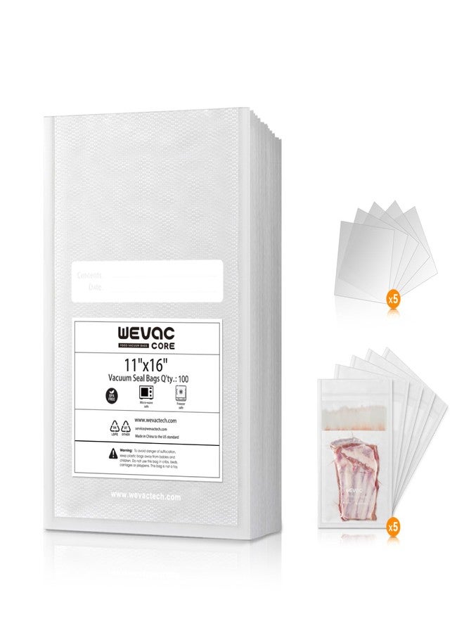 Wevac 11" x 16" Precut Vacuum Sealer Bags, 100 Count, Includes 5 Liquid Block Bags & 5 Bone Guard Pieces, Heavy Duty for Food Storage, Sous Vide & Meal Prep - Image 1