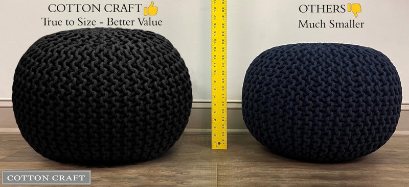 COTTON CRAFT Round Dori Pouf - Cotton Braid Cord Cable Knitted Ottoman - Foot Stool Footrest Floor Pouf Accent Furniture Bean Bag - Living Room Dorm Décor - 20.5 Dia x 13.5 High - Round Ivory Cream - Image 4