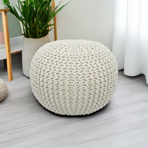 COTTON CRAFT Round Dori Pouf - Cotton Braid Cord Cable Knitted Ottoman - Foot Stool Footrest Floor Pouf Accent Furniture Bean Bag - Living Room Dorm Décor - 20.5 Dia x 13.5 High - Round Ivory Cream - Image 5