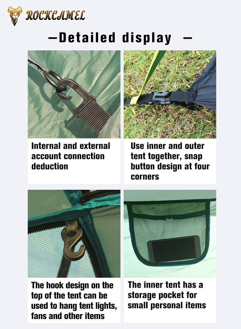 ROCKCAMEL Quick-Open Camping Tent, 10 Sec Instant Setup, Detachable Canopy, Easy To Unfold And Store, Accommodating 3-4 People, Sun-Proof Outdoor Double-Layer Tent 230*230*145cm - Image 5