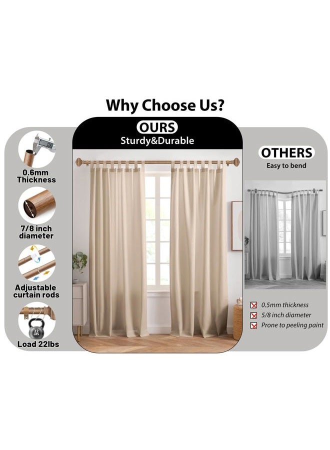 USFOOK Adjustable Curtains Rods for Windows 48 to 84 Inch, USFOOK 7/8 Inch Splicing Single Curtain Pole Set, Decorative Drapery Rods 32 to 86 Inch for Home, Wood Square Finials - Image 4
