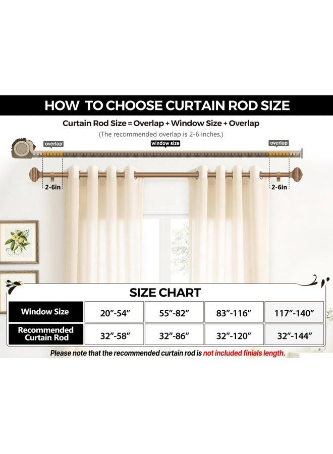 USFOOK Adjustable Curtains Rods for Windows 48 to 84 Inch, USFOOK 7/8 Inch Splicing Single Curtain Pole Set, Decorative Drapery Rods 32 to 86 Inch for Home, Wood Square Finials - Image 5