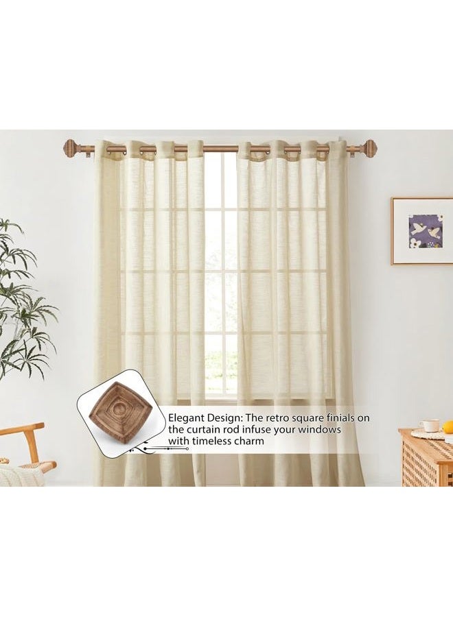 USFOOK Adjustable Curtains Rods for Windows 48 to 84 Inch, USFOOK 7/8 Inch Splicing Single Curtain Pole Set, Decorative Drapery Rods 32 to 86 Inch for Home, Wood Square Finials - Image 2
