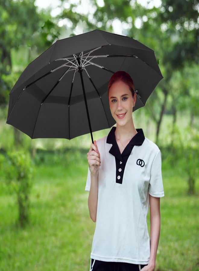 LANBRELLA Travel Umbrella, Compact Folding Vented Double Canopy Auto Open Close 10 Rib - E3.1 Black - Image 2