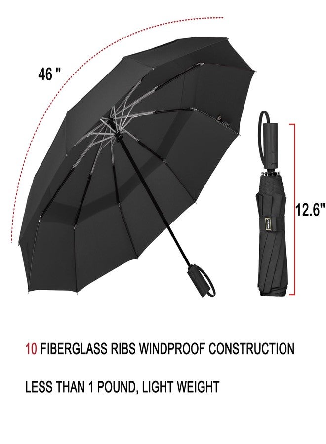 LANBRELLA Travel Umbrella, Compact Folding Vented Double Canopy Auto Open Close 10 Rib - E3.1 Black - Image 4