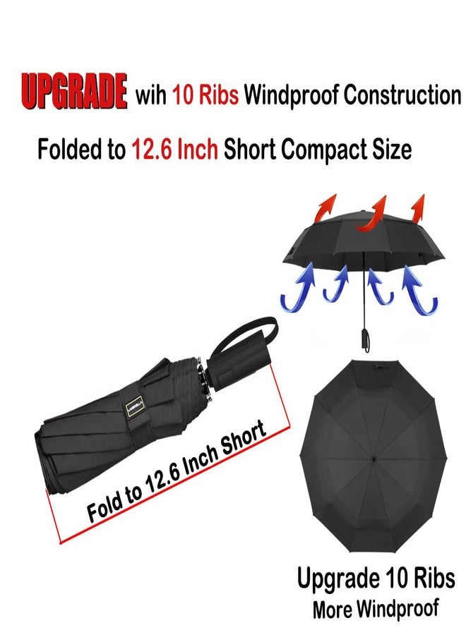 LANBRELLA Travel Umbrella, Compact Folding Vented Double Canopy Auto Open Close 10 Rib - E3.1 Black - Image 3