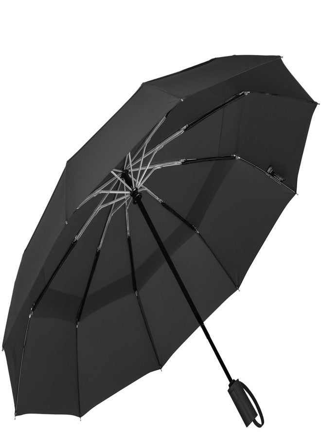 LANBRELLA Travel Umbrella, Compact Folding Vented Double Canopy Auto Open Close 10 Rib - E3.1 Black - Image 1
