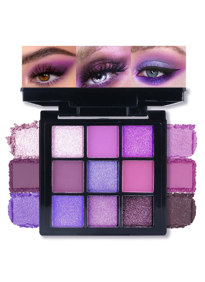 AMY'S DIARY - AMY'S DIARY Matte Shimmer Light Deep Purple Eye Shadow Palette Makeup,Eyeshadow Long Lasting Waterproof Cruelty-Free, 9 Blendable Shades in Smooth Finishes with Gorgeous Pearls for Girls (purple) - Image 1