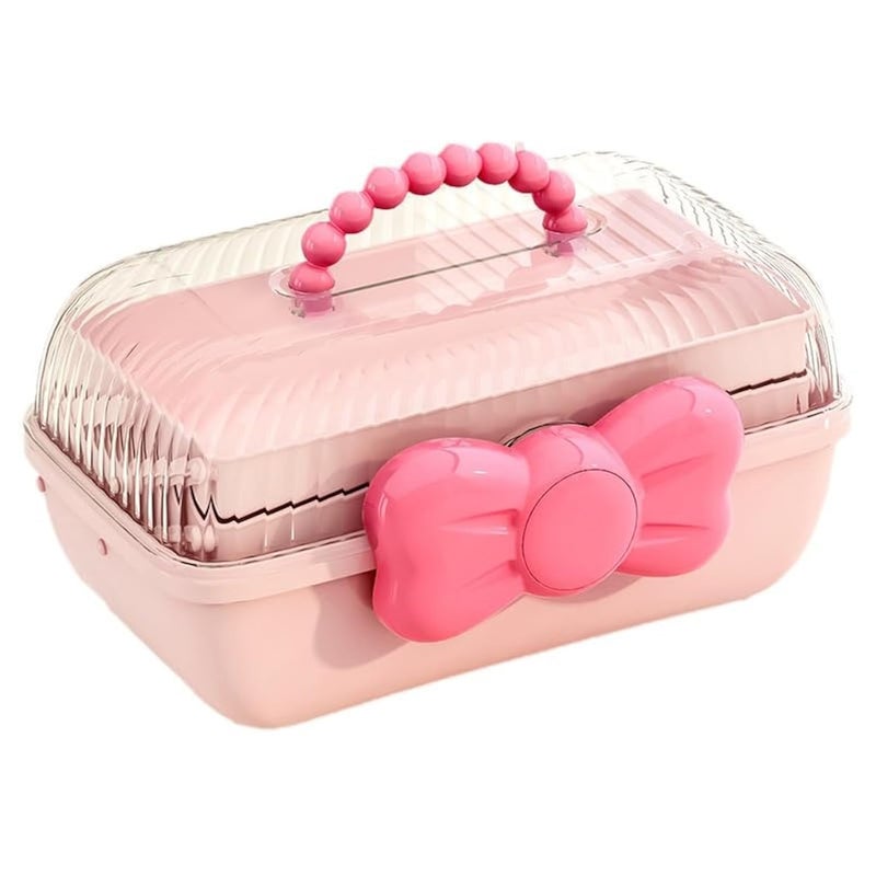 HoopVool Hair Accessories Organizer Box Hair Ribbon Storage Box Ribbon Box MultiPurpose 3 Layer Organizer with Handles for Nail Hair Accessories Sewing Supplies Makeup Art Supplies Pink - Image 1