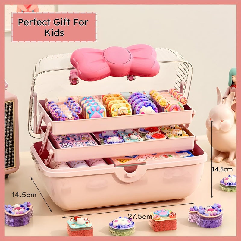 HoopVool Hair Accessories Organizer Box Hair Ribbon Storage Box Ribbon Box MultiPurpose 3 Layer Organizer with Handles for Nail Hair Accessories Sewing Supplies Makeup Art Supplies Pink - Image 5