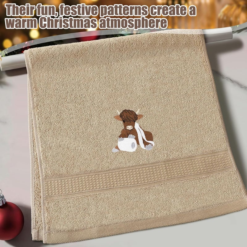 FuWeave 3 Pcs Highland Cow Hand Towels Embroidered Cow Farmhouse Decorative Bath Towels for Bathroom Kitchen Decor Country Farm Highland Holiday Housewarming Gifts, 100% Cotton, 13.3 x 29.5'' - Image 3