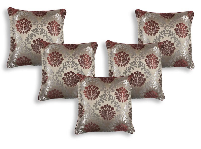 IM FAB® Jacquard Jupiter Design Maroon Cushion Cover Set of 5 Pcs (16x16 inchs or 40x40 cm) - Image 2