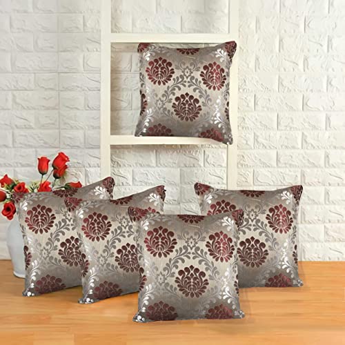 IM FAB® Jacquard Jupiter Design Maroon Cushion Cover Set of 5 Pcs (16x16 inchs or 40x40 cm) - Image 1