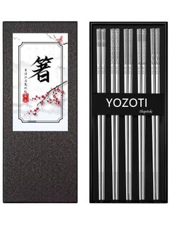 KASTWAVE Stainless Steel Chopsticks, Silver Reusable Chopsticks, Dishwasher Safe Metal Chopsticks Square Lightweight Chop Sticks, Gift Set 5 Pairs  - Image 1