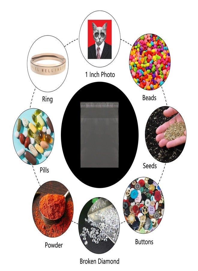 EachDusto Tiny Self Stick Cellophane Bags 1.5" x 1.5" Small Clear Adhesive Cello Baggies 300pcs Mini OPP Poly Bags 2mil for Photo Beads Seeds Buttons Powder Pills Ring Vitamins Crystals Earrings Coins - Image 4