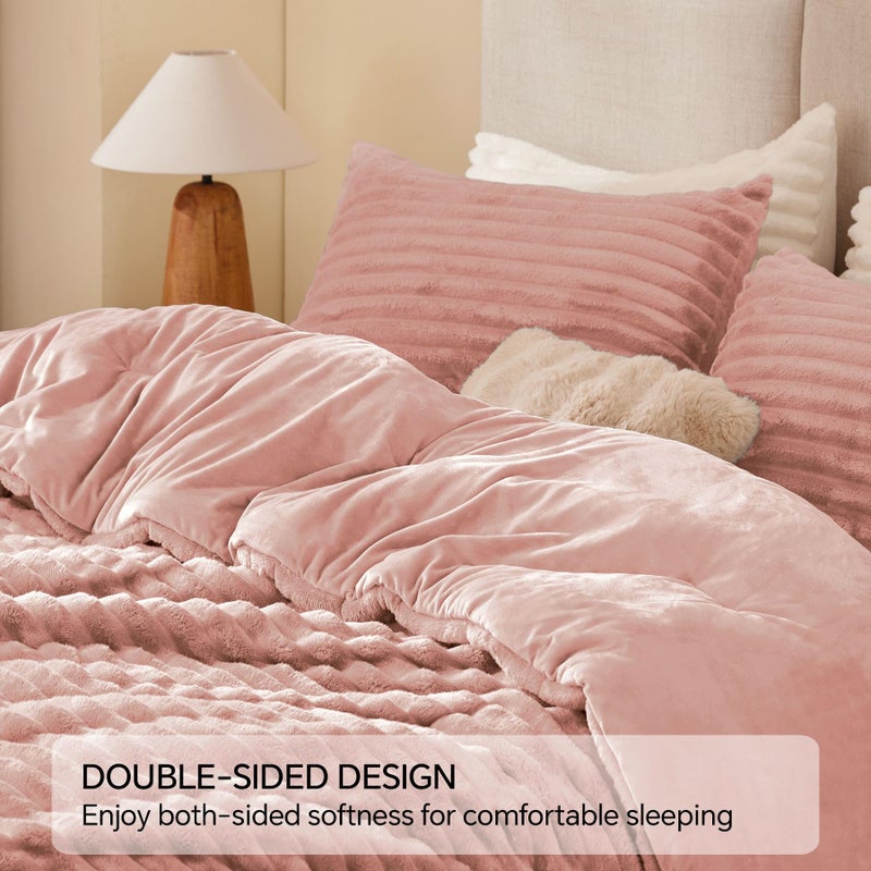 BEDELITE Fleece King Comforter Set -Super Soft & Warm Fluffy Dusty Pink Bedding, Luxury Fuzzy Heavy Bed Set for Winter with 2 Pillow Cases - Image 5