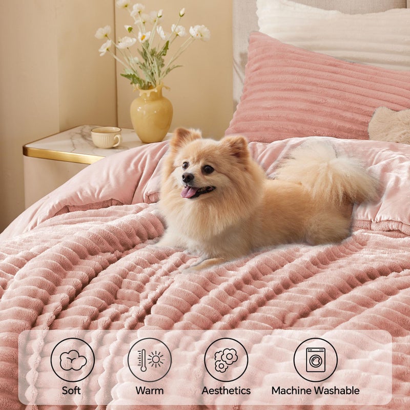 BEDELITE Fleece King Comforter Set -Super Soft & Warm Fluffy Dusty Pink Bedding, Luxury Fuzzy Heavy Bed Set for Winter with 2 Pillow Cases - Image 3