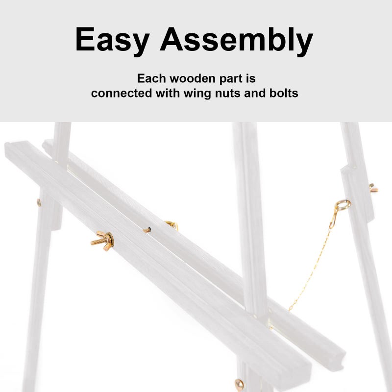 Falling in Art 65" A-Frame Tripod Easel Stand, Wooden Display Easel with Adjustable Canvas Holder, Floor Easel for Wedding Signs, Posters, Paintings, Artwork(White) 1 Pack - Image 3