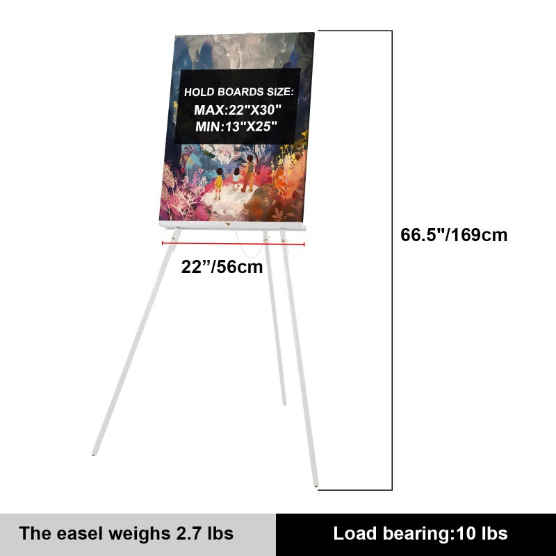 Falling in Art 65" A-Frame Tripod Easel Stand, Wooden Display Easel with Adjustable Canvas Holder, Floor Easel for Wedding Signs, Posters, Paintings, Artwork(White) 1 Pack - Image 2