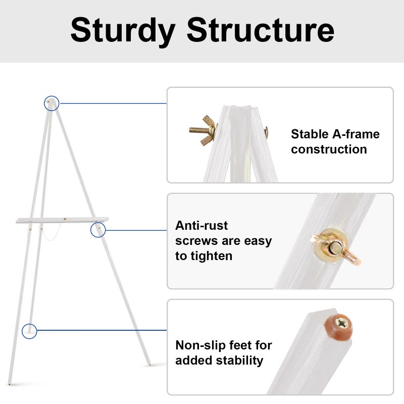 Falling in Art 65" A-Frame Tripod Easel Stand, Wooden Display Easel with Adjustable Canvas Holder, Floor Easel for Wedding Signs, Posters, Paintings, Artwork(White) 1 Pack - Image 4
