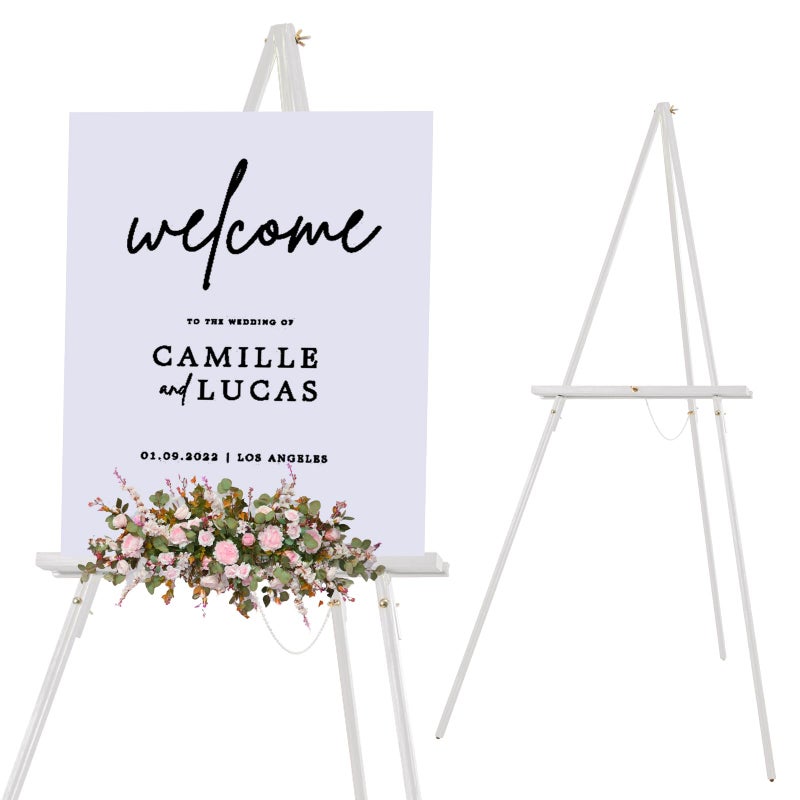 Falling in Art 65" A-Frame Tripod Easel Stand, Wooden Display Easel with Adjustable Canvas Holder, Floor Easel for Wedding Signs, Posters, Paintings, Artwork(White) 1 Pack - Image 1