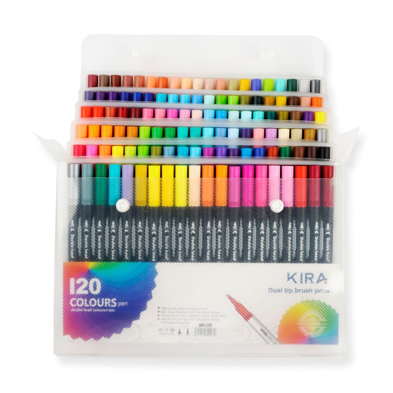 KIRA Dual Tip Brush With Coloring Book & Coloring Pens, Fine & Brush Tip Pen for Adults Coloring Book Journals Planner Writing Drawing Note Taking, Include Brush Lettering Calligraphy (120 Colored) - Image 3
