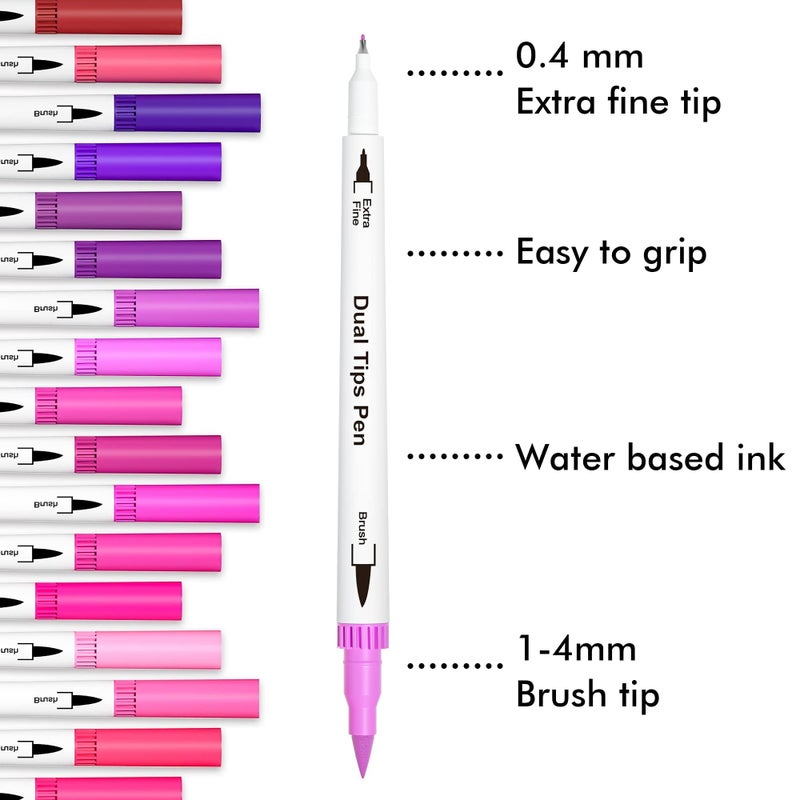 KIRA Dual Tip Brush With Coloring Book & Coloring Pens, Fine & Brush Tip Pen for Adults Coloring Book Journals Planner Writing Drawing Note Taking, Include Brush Lettering Calligraphy (120 Colored) - Image 2