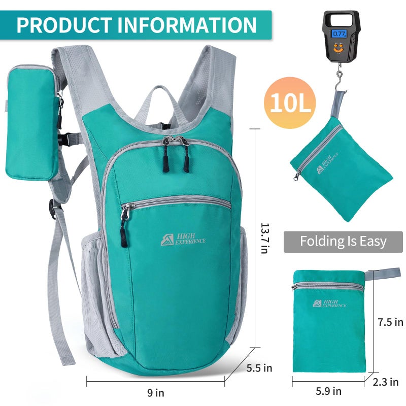 HIGH EXPERIENCE Hiking Backpack 10L/15L Small Daypack Lightweight Packable Travel Foldable Water Resistan for Women Men (Lake Green, 10L) - Image 3