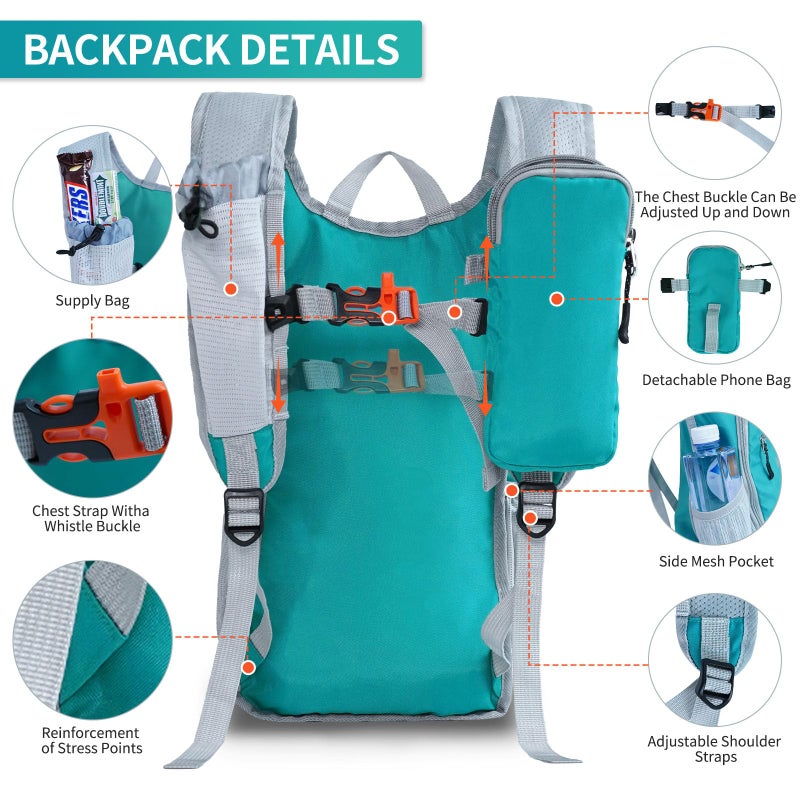 HIGH EXPERIENCE Hiking Backpack 10L/15L Small Daypack Lightweight Packable Travel Foldable Water Resistan for Women Men (Lake Green, 10L) - Image 5
